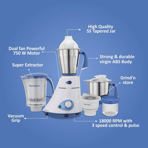 A well-designed mixer grinder, perfect for blending and grinding various ingredients.