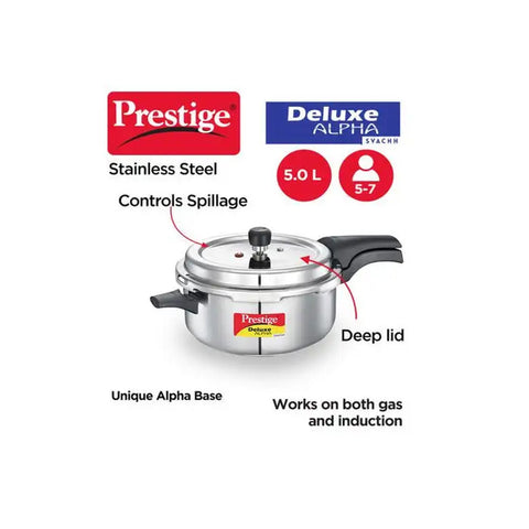 Prestige Deluxe SVACHH Stainless Steel Deep Pan Pressure Cooker 5 Litre