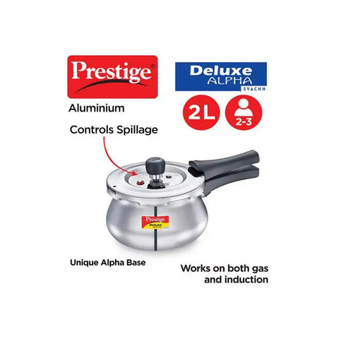 Prestige Deluxe Plus Aluminium Handi Pressure Cooker 2 Litre (Polished)