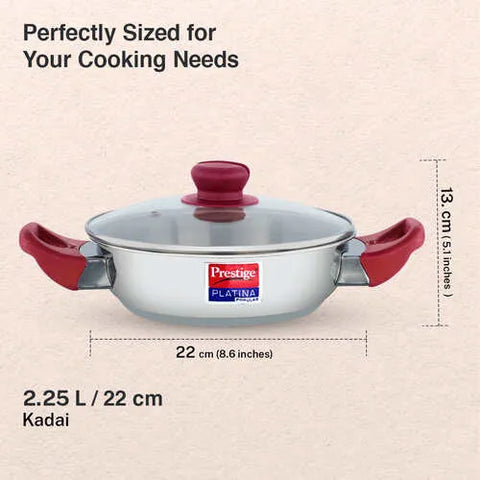 Prestige Platina Popular Stainless Steel Kadai 22Cm/2.25L