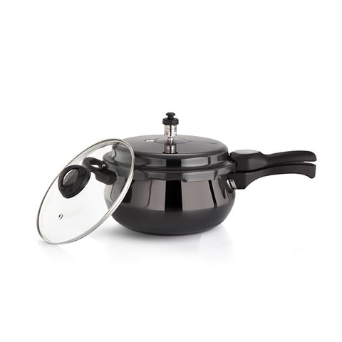 Premier Cucina Trendy Black Hard Anodized Induction Bottom Handi Pressure Cooker 1.5 Liter With Glass Lid