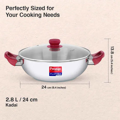 Prestige Platina Popular Kadai 24Cm 2.8 Litre With Glass Lid