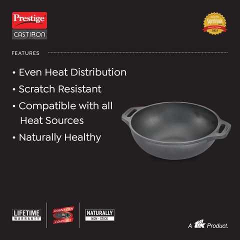 Prestige Cast Iron Cookware Kadai 26Cm Diameter