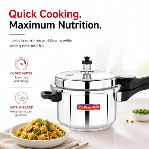 Premier Comfort Stainless Steel Pressure Cooker 3 Litre | Sandwich Bottom | Induction & Gas Compatible