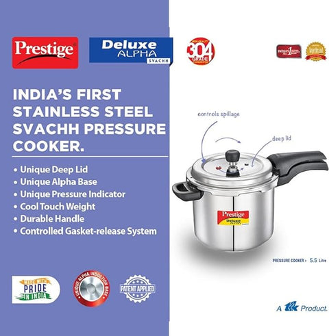 Prestige Deluxe Alpha SVACHH Stainless Steel Pressure Cooker 5.5 Litre