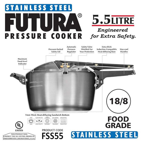 Futura Stainless Steel Pressure Cooker 5.5Lt