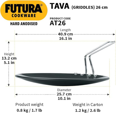 Futura Hard Anodised Tava Griddle 26Cm Diameter 4.88Mm Thickness