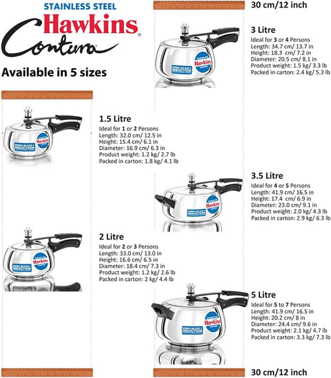 Hawkins Stainless Steel Contura Pressure Cooker 3.5lt