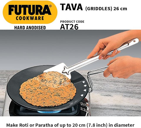 Futura Hard Anodised Tava Griddle 26Cm Diameter 4.88Mm Thickness