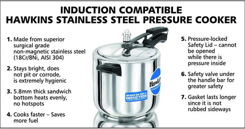 Hawkins Stainless Steel Induction Compatible Pressure Cooker 6Lt
