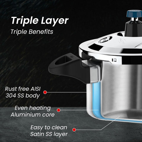 Ultra Duracook Triply Pressure Cooker Krono 3 Litre