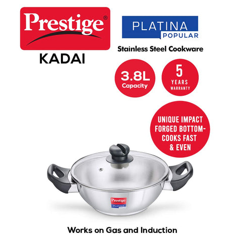 Prestige Platina Popular Stainless Steel Kadai 26Cm/3.8L