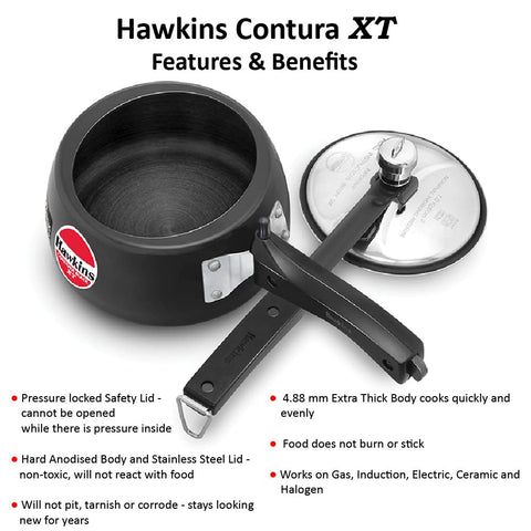 Hawkins Contura Black Xt Pressure Cooker 1.5 Litre