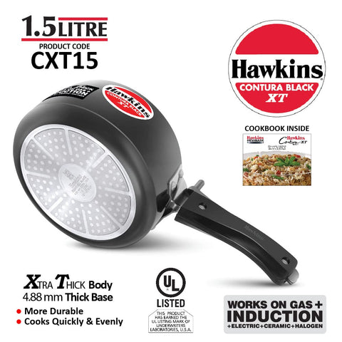 Hawkins Contura Black Xt Pressure Cooker 1.5 Litre