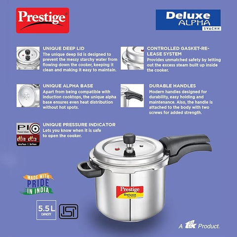 Prestige Deluxe Alpha SVACHH Stainless Steel Pressure Cooker 5.5 Litre