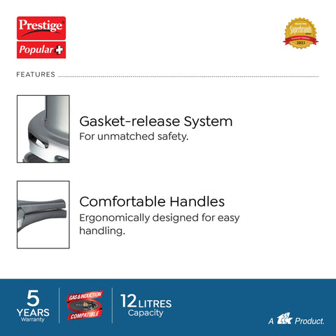 Prestige Popular Plus Aluminium Pressure Cooker 12L