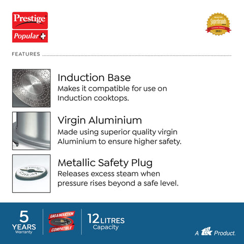 Prestige Popular Plus Aluminium Pressure Cooker 12L