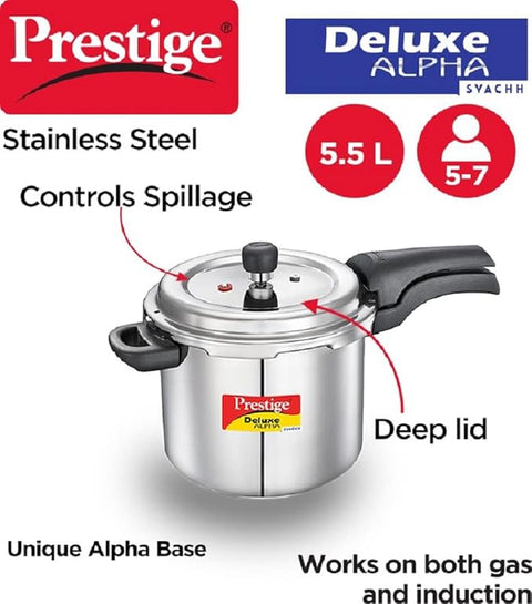 Prestige Deluxe Alpha SVACHH Stainless Steel Pressure Cooker 5.5 Litre