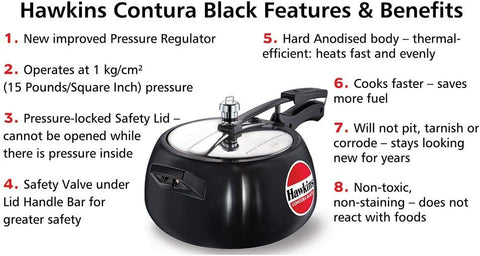 Hawkins Contura Black 5L Pressure Cooker