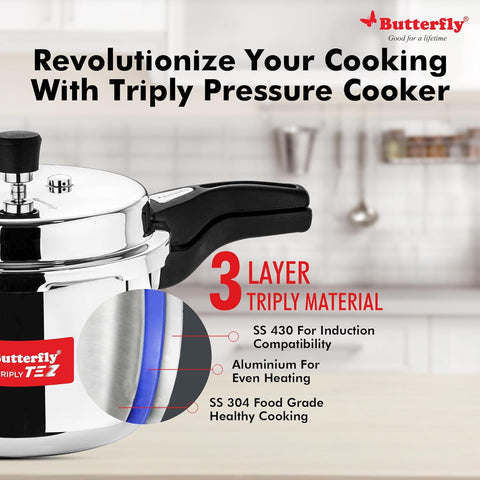 Butterfly Tez Triply Stainless Steel Pressure Cooker 5L