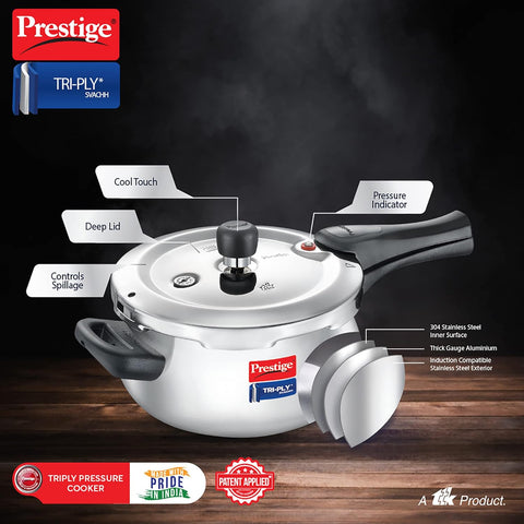 Prestige 3L Triply Svachh Handi Outerlid Pressure Cooker