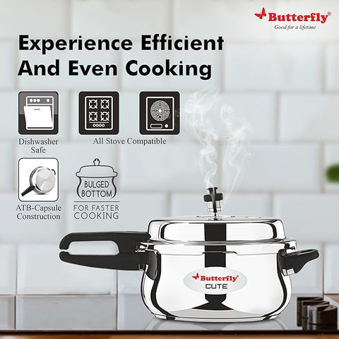 Butterfly Cute Stainless Steel pressure Cooker with Glass Lid 2 Lit