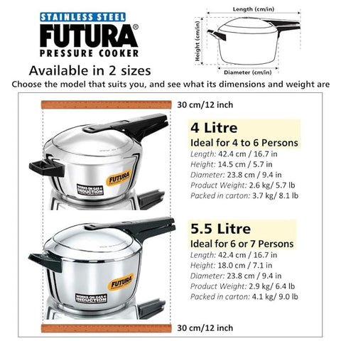 Futura Stainless Steel Pressure Cooker 5.5Lt