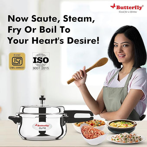 Butterfly Cute Stainless Steel pressure Cooker with Glass Lid 2 Lit