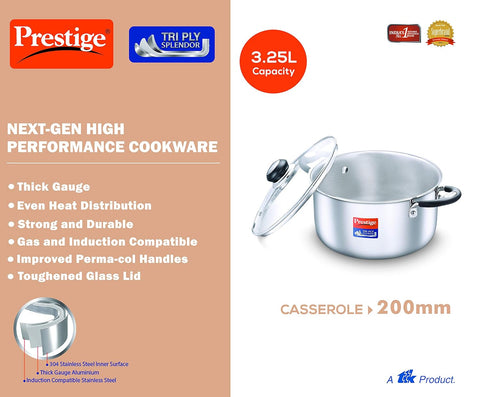 Prestige Tri Ply Splendor Casserole 20Cm 3.25L