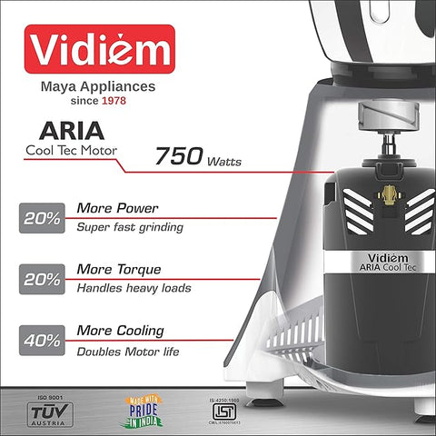 Vidiem Eva Carbon Mixer Grinder, 750W, 3 Jars (Black)