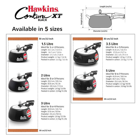 Hawkins Contura Black Xt Pressure Cooker 1.5 Litre