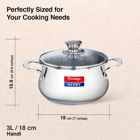 Prestige Glory Stainless Steel Cookware Handi 18Cm/3.0L