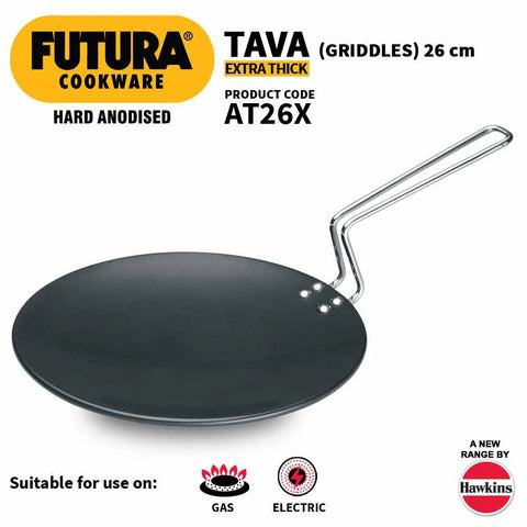 Futura Hard Anodised Tava Griddle 26Cm Diameter 6.35Mm Thickness