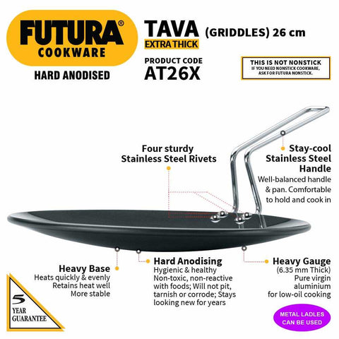 Futura Hard Anodised Tava Griddle 26Cm Diameter 6.35Mm Thickness