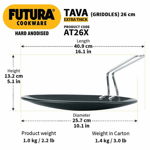 Futura Hard Anodised Tava Griddle 26Cm Diameter 6.35Mm Thickness