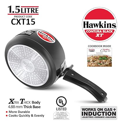 Hawkins Contura Black Xt Pressure Cooker 1.5 Litre