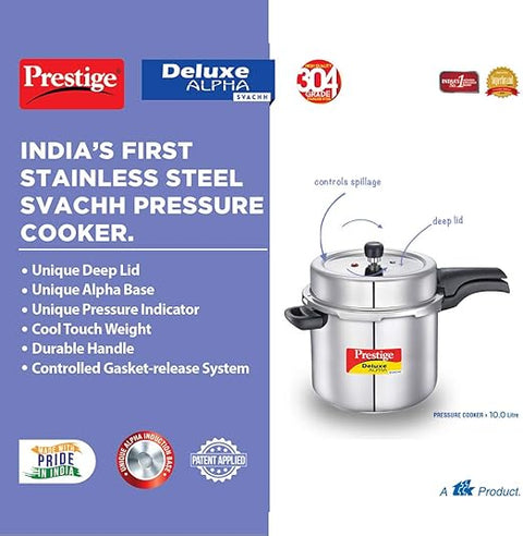 Prestige Deluxe Alpha SVACHH Stainless Steel Pressure Cooker 10 litre