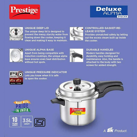 Prestige Deluxe Alpha SVACHH Stainless Steel Pressure Cooker 3.5 Litre