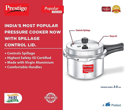 Prestige Popular SVACHH Aluminium Pressure Cooker 3 Litre (LPG stove)