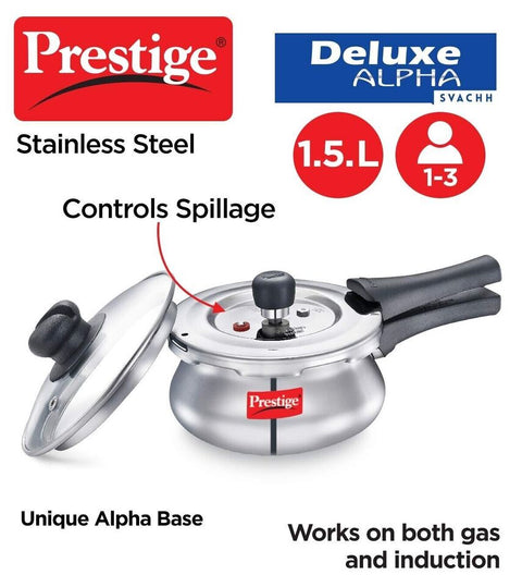 Prestige Deluxe Alpha Stainless Steel Pressure Handi With Glass Lid 1.5L