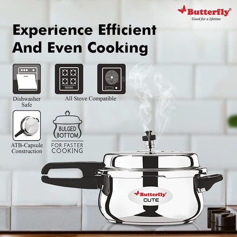 Butterfly Cute Stainless Steel pressure Cooker with Glass Lid 3 Lit