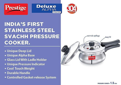 Prestige Deluxe Alpha Stainless Steel Pressure Handi With Glass Lid 1.5L