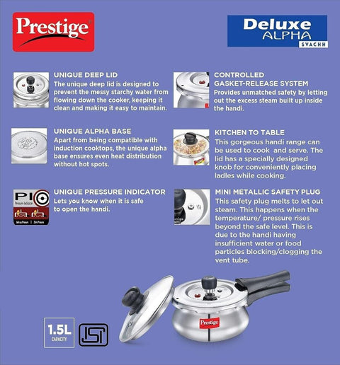 Prestige Deluxe Alpha Stainless Steel Pressure Handi With Glass Lid 1.5L