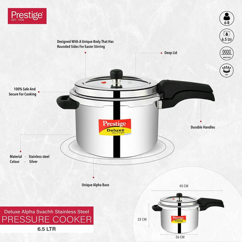 Prestige Deluxe Alpha SVACHH Stainless Steel Pressure Cooker 6.5 Litre